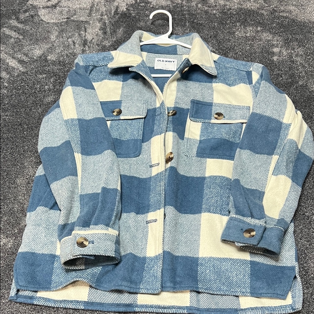 Old Navy Blue and Cream Checkered Shirt Jacket